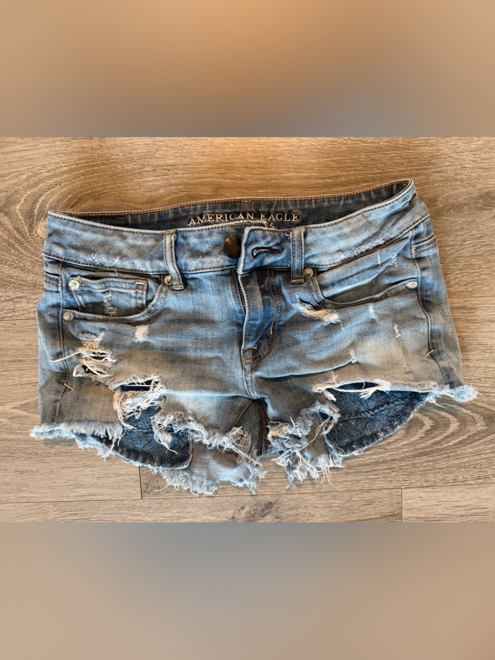 American Eagle Outfitters Light Blue Distressed Denim Cutoff Shorts